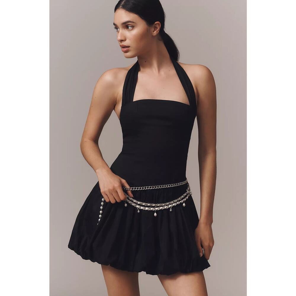 NWT Anthropologie x Delfi Collective Halter Bubble Mini Dress $298 LARGE Black - Picture 5 of 6